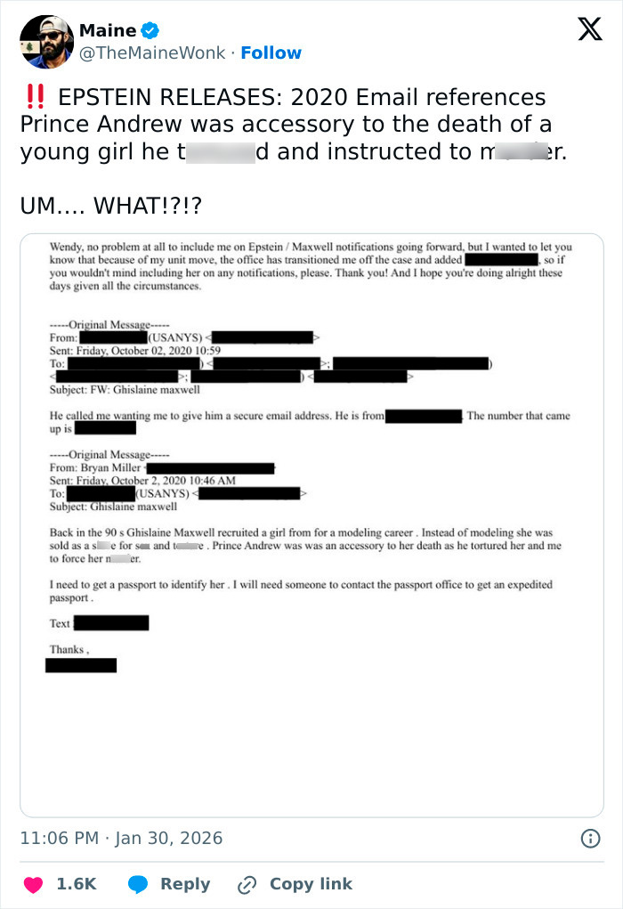 Email screenshots referencing Prince Andrew and Epstein spark outrage with new disturbing images and allegations revealed.