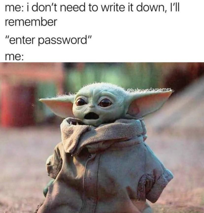 Cute Baby Yoda looking confused illustrating forgetfulness in memes about New Year's resolutions for people who hate resolutions.