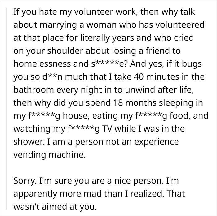 Screenshot of a woman's written rant about missing boyfriend red flags and 18 months living together