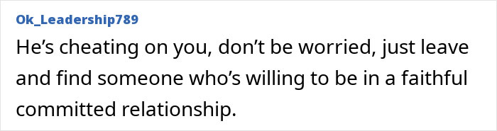 Comment on a forum post warning about cheating, advising to leave and find a committed relationship despite fancy designer socks at home.