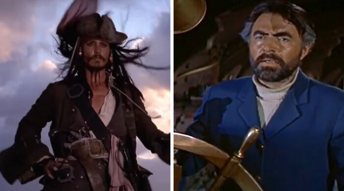 Would You Rather - two pirate characters side-by-side: tricorn-hatted rogue at sunset and bearded captain at a ship's wheel.