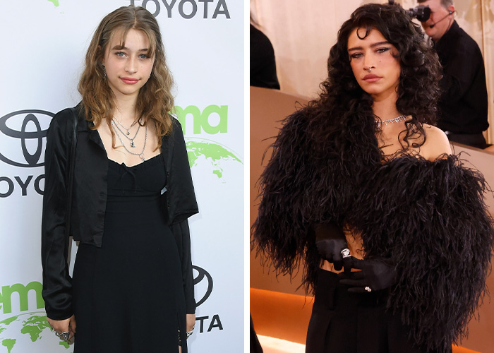 Side by side images of a female celebrity showing transformation over a decade highlighting celebrity decade transformation.