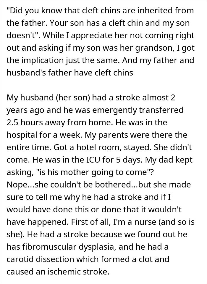 Screenshot of long text about family, stroke, and inheritance dispute with greedy mom reacting