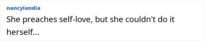 Comment about Selena Gomez's transformation and plastic surgery, expressing doubt about her self-love message.