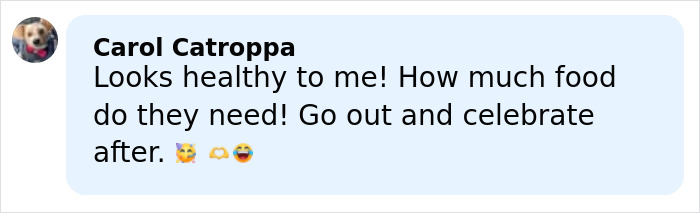 Comment by Carol Catroppa expressing opinion on Critics Choice Awards food being healthy and encouraging celebration.