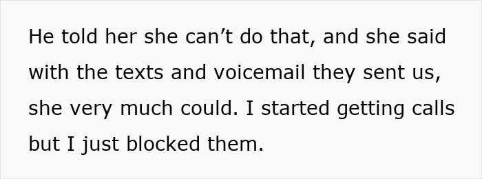 Text showing a teen explaining blocking calls after stepmom called her selfish and cruel for spending money on herself.