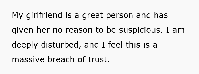 Text on screen expressing feeling deeply disturbed about a massive breach of trust involving girlfriend's wallet.