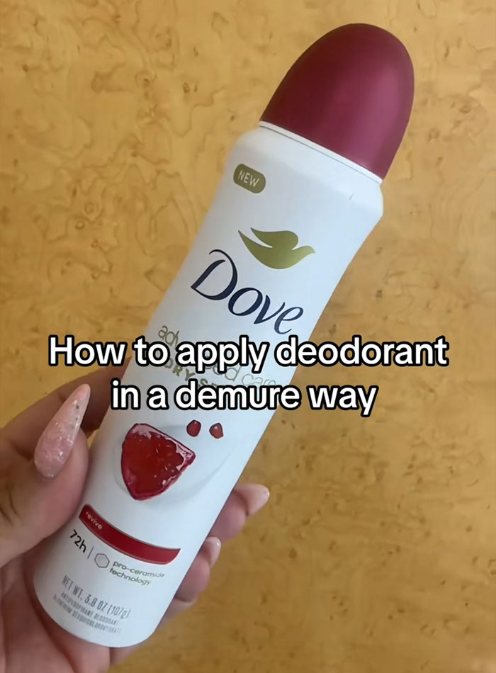 Hand holding Dove deodorant with text overlay about applying deodorant linked to overused slang words and phrases. Hand holding Dove deodorant with text overlay about applying deodorant linked to overused slang words and phrases.