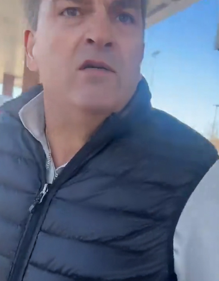 Man known as male version of Karen caught mid public meltdown wearing black puffer vest outdoors