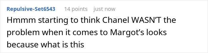 Comment on a forum post criticizing Margot Robbie&rsquo;s bathing suit with sleeves outfit in a movie promo amid cheating backlash.
