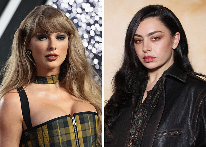 Taylor Swift and Charli XCX at separate events, representing celebs who started drama with stars unbothered.