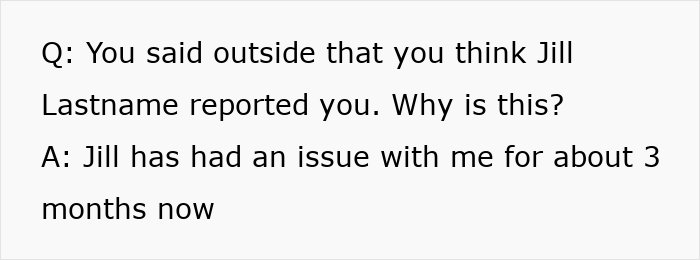 Text conversation showing a person explaining a coworker reported them due to ongoing issues over three months after cancer surgery.