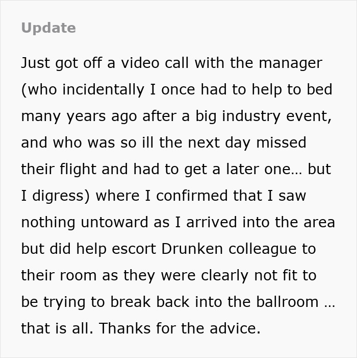 Text update about a woman&rsquo;s actions sparking a double-standard debate involving workplace behavior and firing risks.