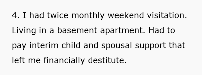 Text excerpt about financial struggles after twice monthly visitation, relating to wife’s cosmetic upgrade and infidelity issues. Text excerpt about financial struggles after twice monthly visitation, relating to wife’s cosmetic upgrade and infidelity issues.