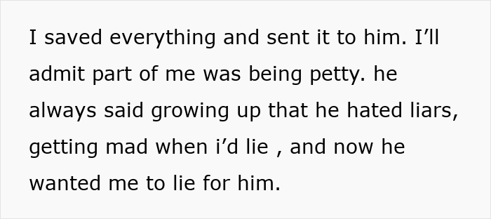 Text excerpt about saving evidence and confronting a dad&rsquo;s mistress exposing a months-long affair.