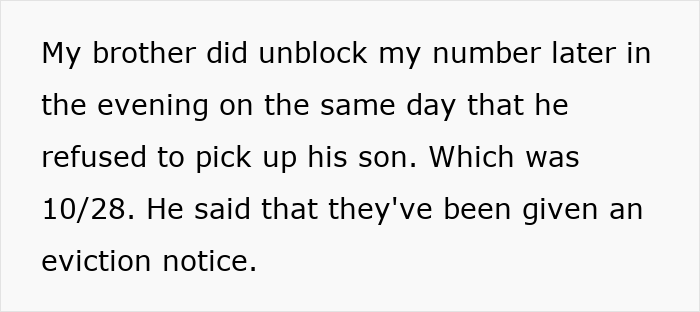 Text excerpt about a mom of 6 stressed and overwhelmed after her brother blocks her number while babysitting his son.