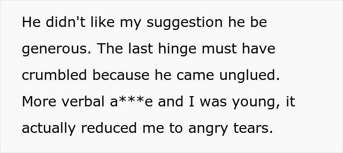 Text excerpt from a story about a workplace bully causing emotional distress and a theatrical revenge.