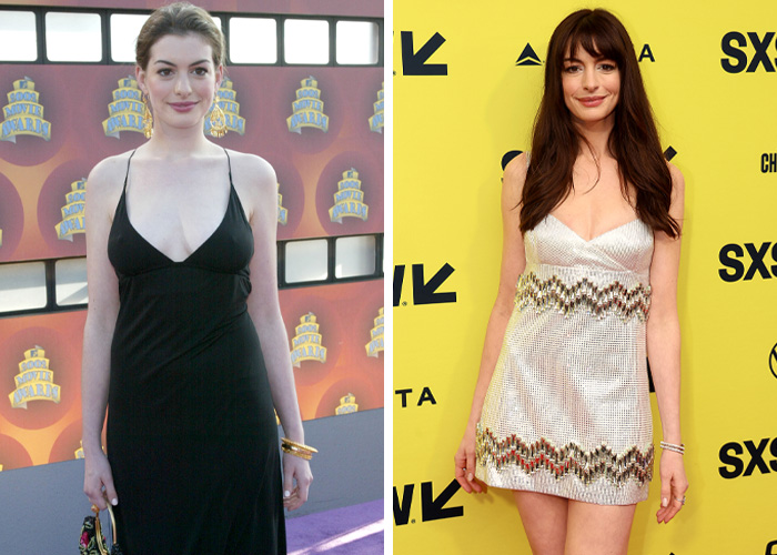 Two famous women posing at events, showcasing youthful looks and style in elegant dresses, highlighting staying forever young.