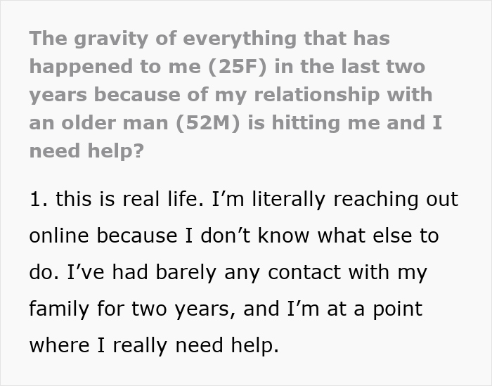 Alt text: Written plea from 25-year-old mom seeking escape from a*****e 52-year-old partner after having his baby.
