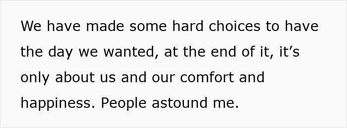Text about making hard choices for wedding day focused on comfort and happiness amid estranged relatives demanding access.