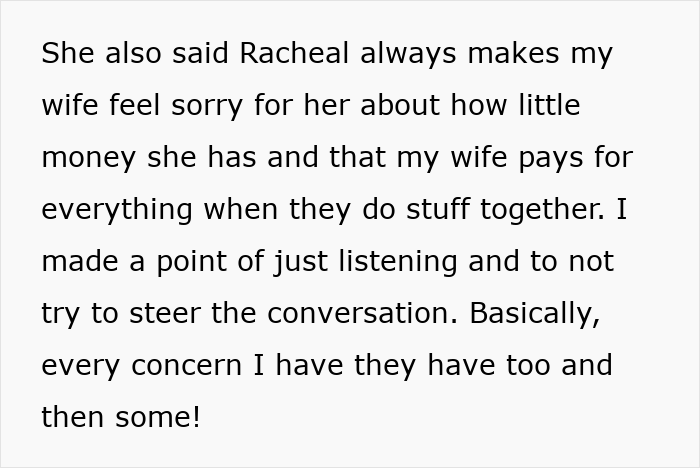 Text excerpt about concerns over wife's relationship with a lesbian bestie and financial strain