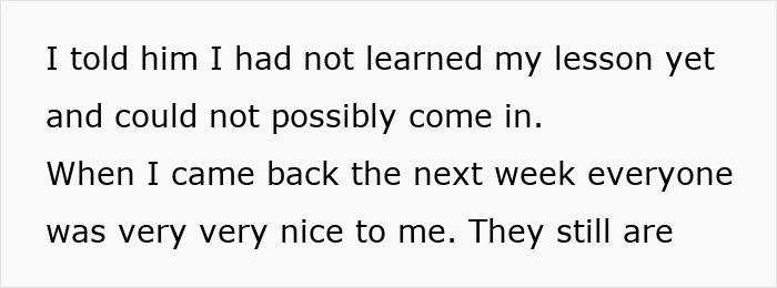 Text excerpt about a boss suspending a waiter to teach a lesson and then asking him to return.