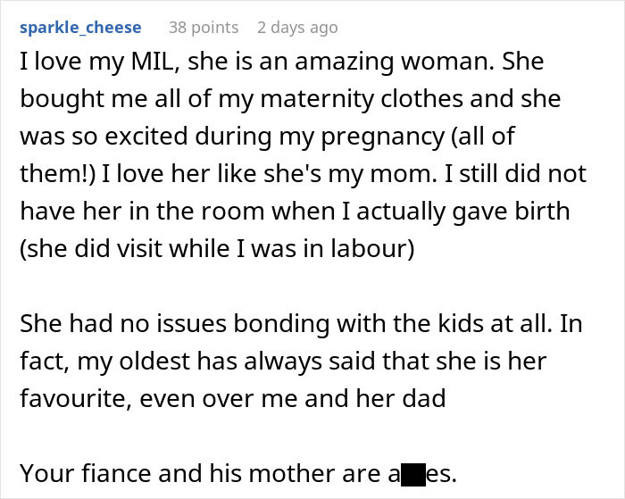Text post discussing a pregnant woman who doesn&rsquo;t want fianc&eacute;&rsquo;s mom in delivery room and compromise request.