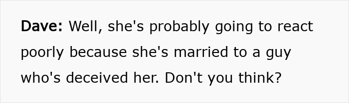 Text message conversation with Dave saying a wife will react poorly after husband hides real net worth, receiving financial expert advice.