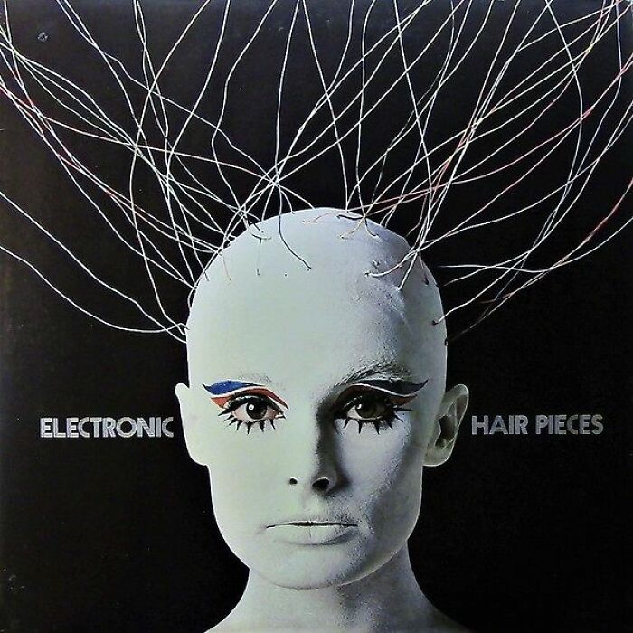 Bad album cover featuring a bald person with dramatic makeup and wires attached, illustrating hilariously bad album covers.
