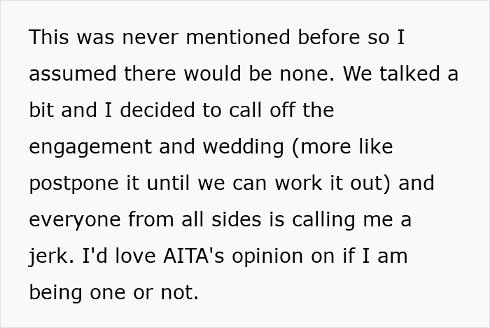 Text discussing a man canceling engagement over prenup disagreements and infidelity clause concerns. Text discussing a man canceling engagement over prenup disagreements and infidelity clause concerns.