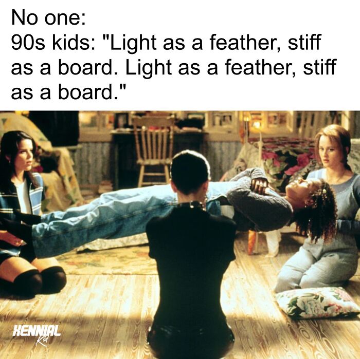 90s kids reenacting light as a feather stiff as a board game, sparking nostalgic trip down memory lane for xenials.