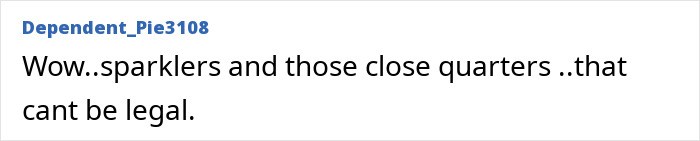 Comment text expressing concern about sparklers being used in close quarters, questioning its legality related to the Swiss resort blaze incident. Comment text expressing concern about sparklers being used in close quarters, questioning its legality related to the Swiss resort blaze incident.