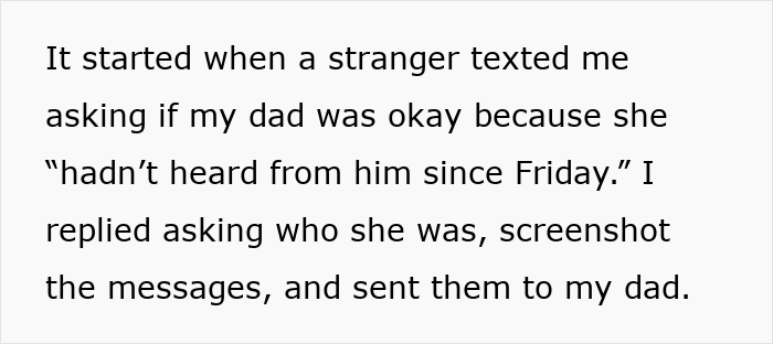 Text screenshot showing a daughter's conversation revealing dad&rsquo;s mistress texting her, exposing months-long affair proof.