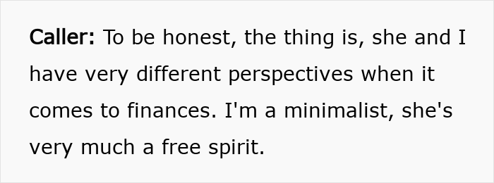 Text message showing a caller discussing financial perspectives, highlighting a guy hiding real net worth and receiving a reality check.