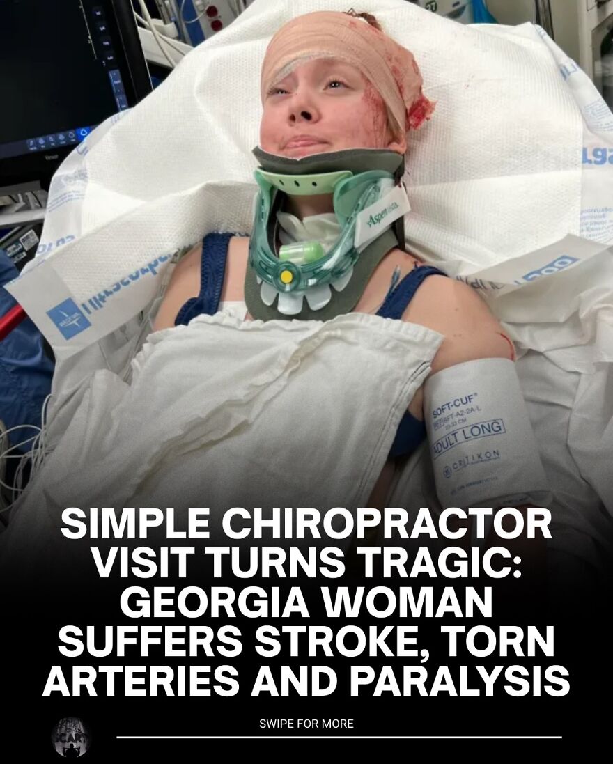 Woman in hospital bed wearing neck brace and bandages after stroke, illustrating scary facts about bones and health risks.