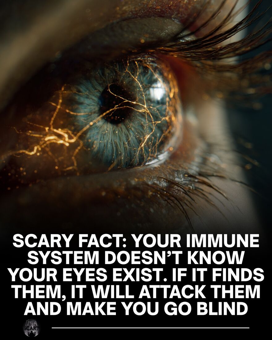 Close-up of a detailed human eye with glowing veins, illustrating scary facts about bones and immune system reactions.