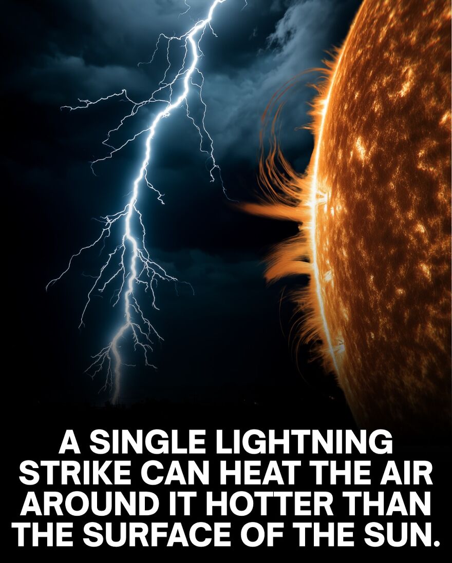 Lightning strike heating air hotter than the surface of the sun, representing scary facts for those losing sleep tonight.