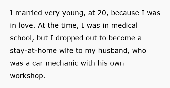 Text excerpt about marrying a mechanic and leaving medical school, highlighting struggles of a woman disowned by wealthy siblings.
