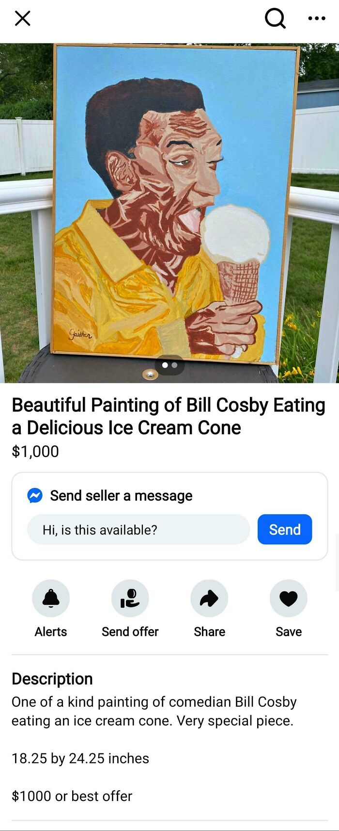 Bizarre painting of a man eating an ice cream cone, an unusual item people tried to sell online