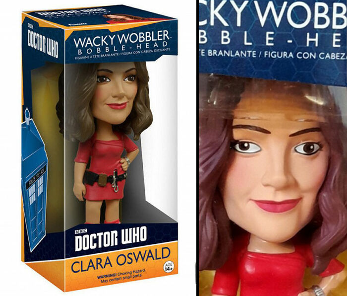Doctor Who Clara Oswald wacky wobbler bobblehead doll with exaggerated features in original packaging.