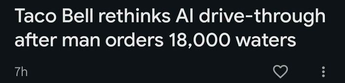 Screenshot of a surprising wild incident headline about a man ordering 18,000 waters at a Taco Bell drive-through.