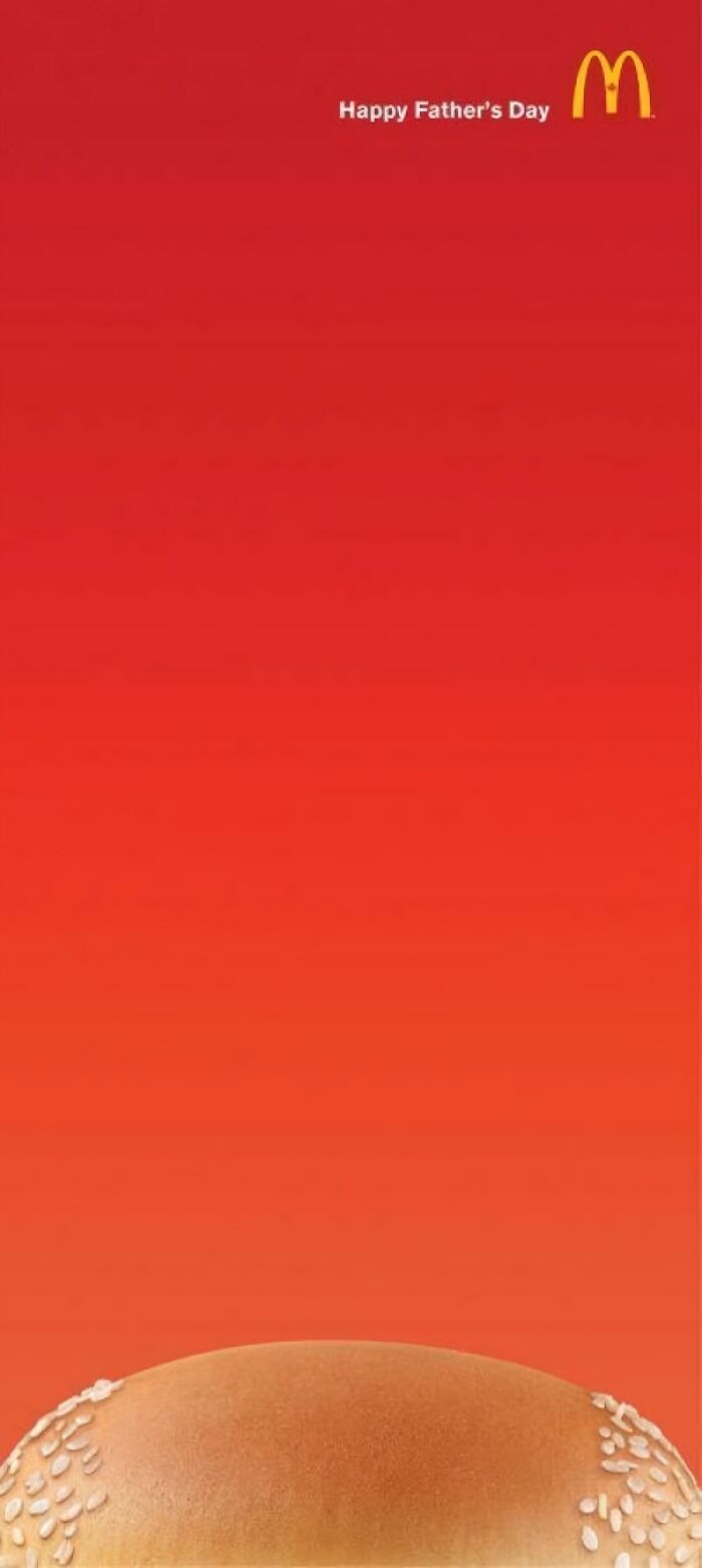 Publicidad creativa y cómica de McDonald's con diseño minimalista para celebrar el Día del Padre con pan de hamburguesa.