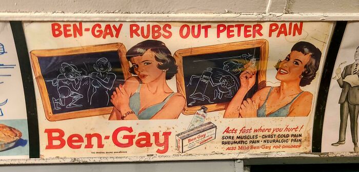 Vintage advertisements for Ben-Gay pain relief featuring retro illustrations and nostalgic marketing styles.