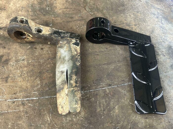 Side-by-side comparison of an everyday object worn down over time next to a new, unworn version on a workbench surface