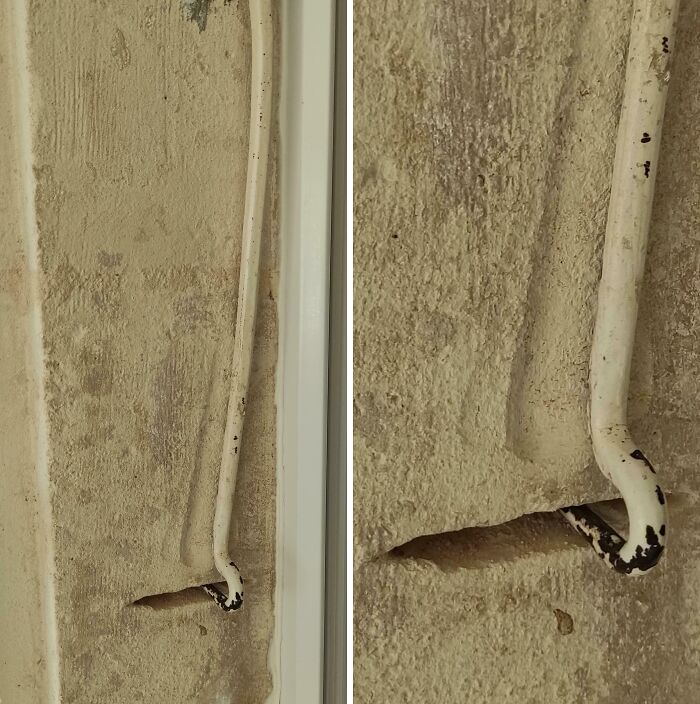 Close-up photos showing an everyday object worn down in unexpected ways with chipped white paint and wall damage.