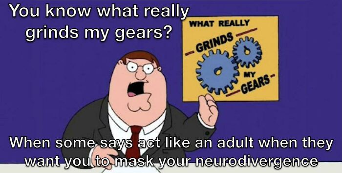 Cartoon character angrily discussing frustration of masking neurodivergence, highlighting life with a spicy neurodivergent brain.
