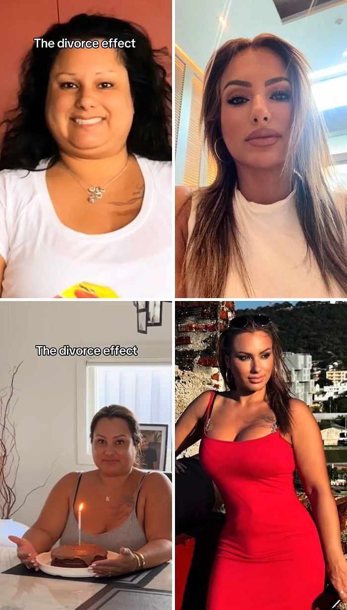 Before and after pictures showing divorce makeover transformations with improved style, confidence, and appearance.