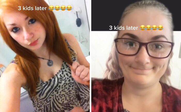 Before and after photos of a woman sharing her glow down transformation since she peaked, highlighting real-life changes.