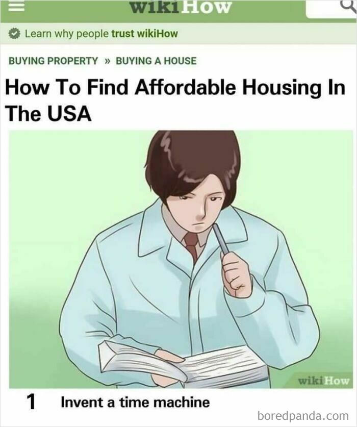 Illustration showing a person reading with a pen, referencing affordable housing in a dystopian context.