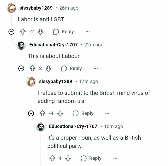 Screenshot of internet comments showing Americans writing dumb comments about British politics, sparking online debate.